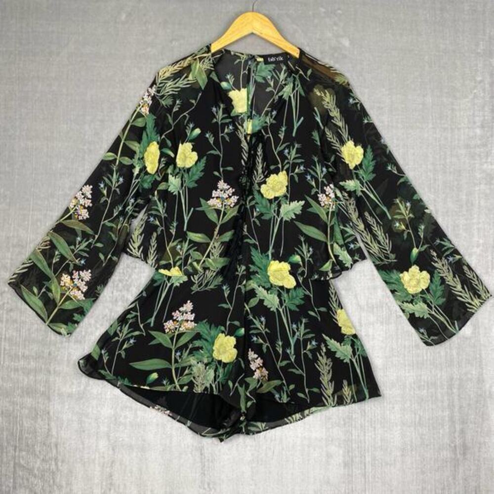 Fab'rik Romper‎ Womens M Tropical Floral Long Sleeve Flowy Contemporary Chic